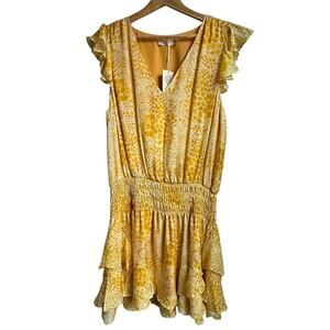 Ramy Brook Yellow Silk Ruffled Smocked Mini Sundress Size XL